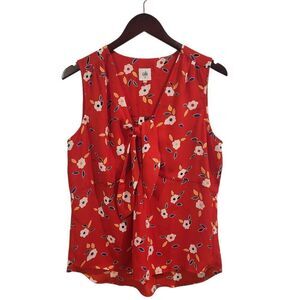 Cabi Red #5734 Floral Sleeveless Top Medium